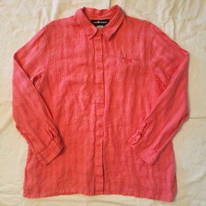 Sag Harbor || Peach Button-Down 100% Linen Blouse || Women's XL